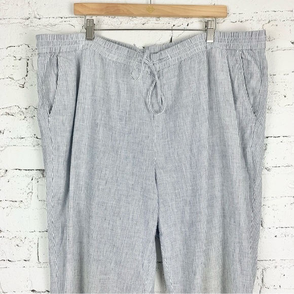 Talbots Striped Linen Cotton Blue White Wide Leg Drawstring Pants 22WP - Picture 5 of 10